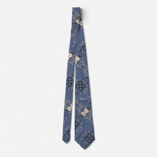 Knappe Navy Blue Floral Botanical Stropdas (Achterkant)