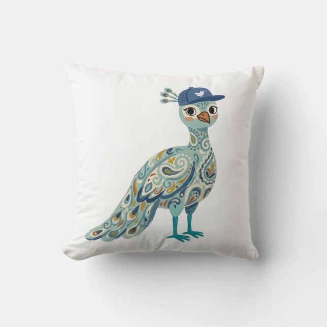 Knappe Pauw-hen Baseballpet Print Worp Kussen (Voorkant)
