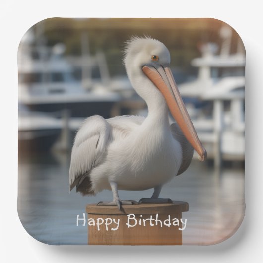 knappe pelikaan papieren bordje (Voorkant)