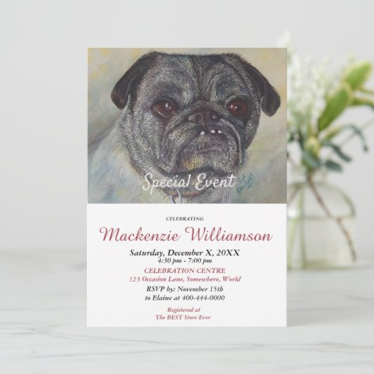 KNAPPE PUG WENST GELUKKIGE VERJAARDAG KAART (Staand voorkant)