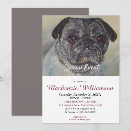 KNAPPE PUG WENST GELUKKIGE VERJAARDAG KAART (Voorkant / Achterkant)