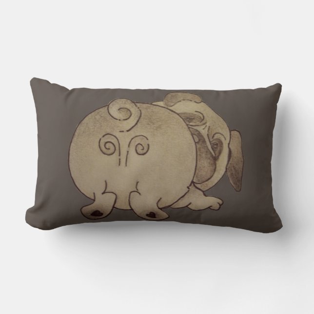 knappe puppy dog speelt boeiend bruin kussen (Voorkant)