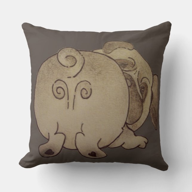 knappe puppy dog speelt boeiend bruin kussen (Voorkant)