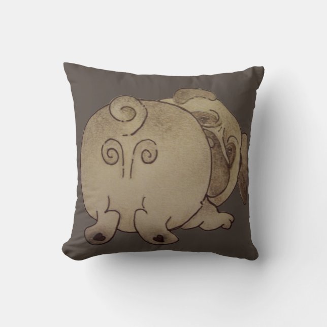 knappe puppy dog speelt boeiend bruin kussen (Voorkant)