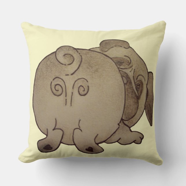 knappe puppy dog speelt boeiend bruin kussen (Voorkant)