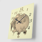 knappe puppy dog speelt boeman vierkante klok (Hoek)