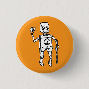 Knappe Robot op een Oranje veld Ronde Button 3,2 Cm
