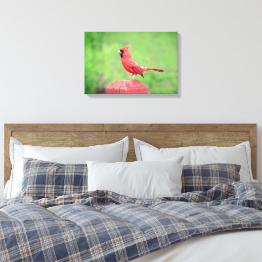 Knappe rode kardinaal vogel canvas afdruk (Insitu (Slaapkamer))