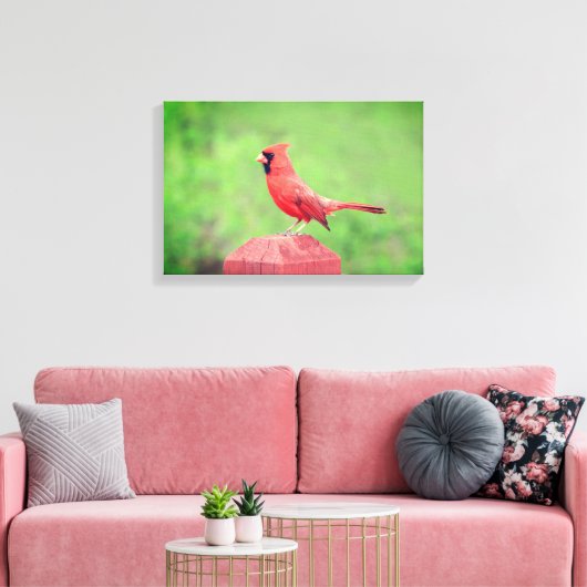 Knappe rode kardinaal vogel canvas afdruk (Insitu (Woonkamer))