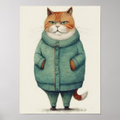 Knappe Sinaasappel Kat In Groene Trui, Grappige Ka Poster (Voorkant)