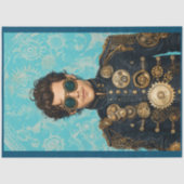 Knappe Steampunk Man Versierde Jas P5 Decoupage Tissuepapier (Voorkant)