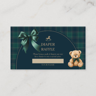 Knappe teddybeer groen ruitjes luierraffle-insteek informatiekaartje