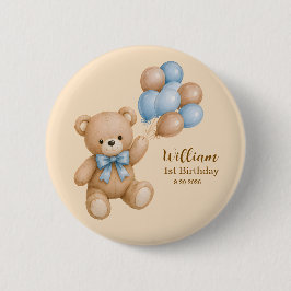 Knappe Teddybeer Jongens Verjaardag Persoonlijk  Ronde Button 5,7 Cm