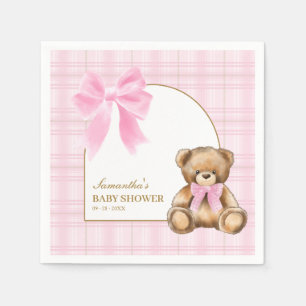 Knappe Teddybeer Roze Geruite Babyfeestservetjes Servet