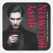 Knappe vampier drink bloed Happy Halloween Vierkante Sticker (Voorkant)