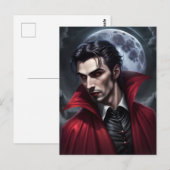 Knappe vampier met rode cape briefkaart (Voorkant / Achterkant)