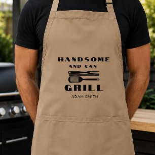 Knappe vent die kan koken, aangepaste naam standaard schort