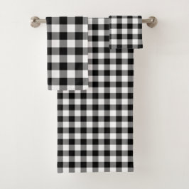 Knappe zwart-wit Gingham Patroon Handdoek Set