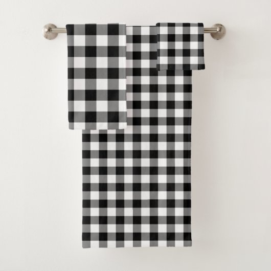 Knappe zwart-wit Gingham Patroon Handdoek Set (Insitu)