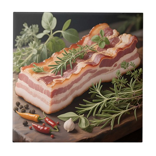 Knapperig Bacon Blok Kruiden Tegeltje (Voorkant)