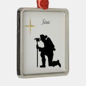 Kneeling Fireman Silhouette-kerstversiering Metalen Ornament (Rechts)