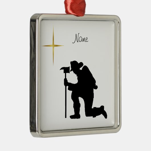 Kneeling Fireman Silhouette-kerstversiering Metalen Ornament (Rechts)