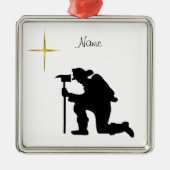 Kneeling Fireman Silhouette-kerstversiering Metalen Ornament (Voorkant)
