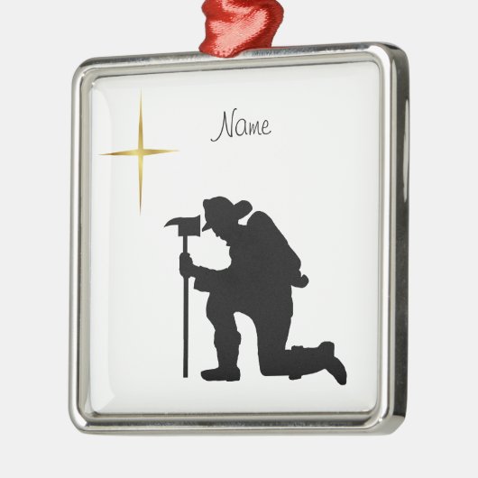 Kneeling Fireman Silhouette-kerstversiering Metalen Ornament (Links)
