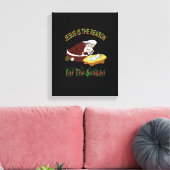 Kneeling kerstman met Baby Jezus is de Reason T-Sh Canvas Afdruk (Insitu (Woonkamer))