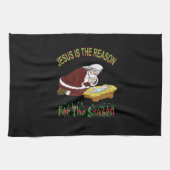 Kneeling kerstman met Baby Jezus is de Reason T-Sh Theedoek (Horizontaal)