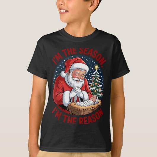 Kneeling Santa Baby Jesus Christmas I'm Season Rea T-shirt (Voorkant)
