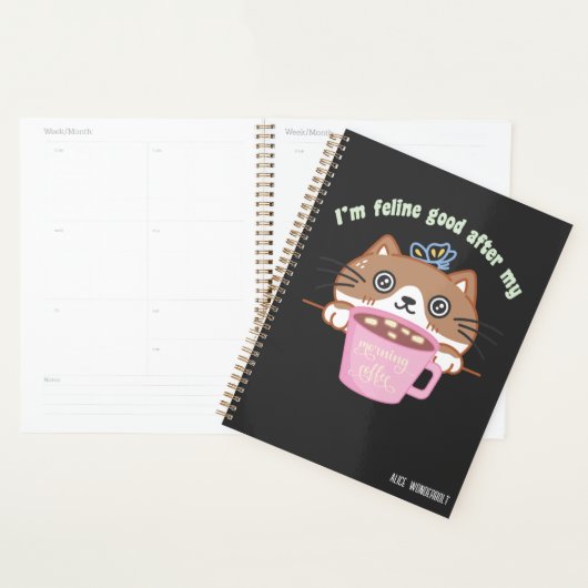 Kneleffect na ochtendkoffie | grappige kattenpaars planner (Display)