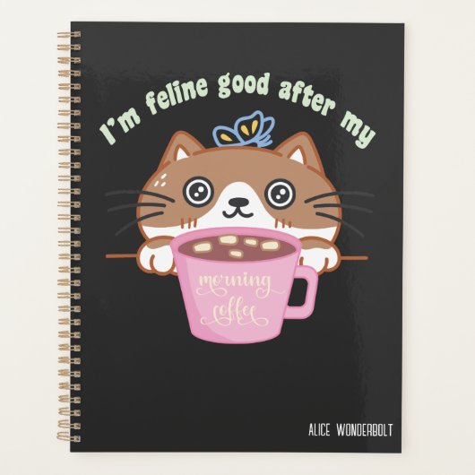 Kneleffect na ochtendkoffie | grappige kattenpaars planner (Voorkant)
