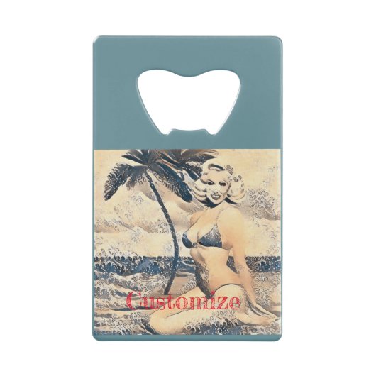 Knielen Blond Bikini Model Thunder_Cove Creditkaart Flessenopener (Voorkant)