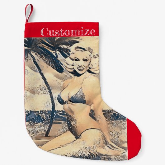Knielen Blond Bikini Model Thunder_Cove Kleine Kerstsok (Voorkant)