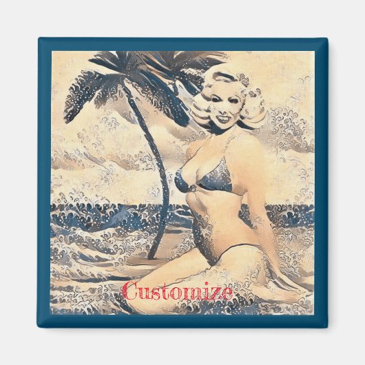 Knielen Blond Bikini Model Thunder_Cove Magneet (Voorkant)
