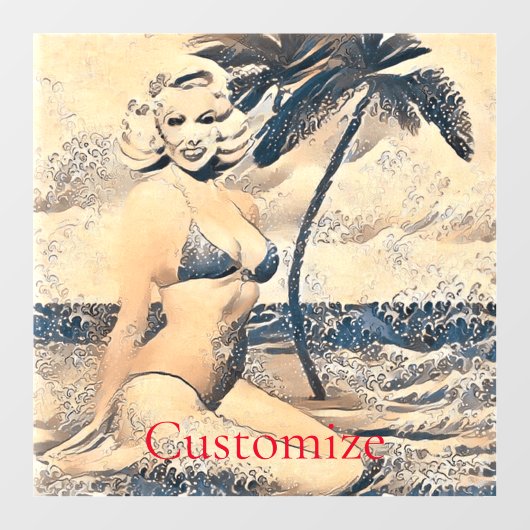 Knielen Blond Bikini Model Thunder_Cove Raamsticker (Vel)