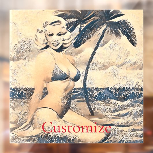 Knielen Blond Bikini Model Thunder_Cove Raamsticker (Vel 2)