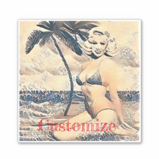 Knielen Blond Bikini Model Thunder_Cove Sticker (Voorkant)