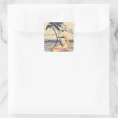 Knielen Blond Bikini Model Thunder_Cove Vierkante Sticker (Tas)