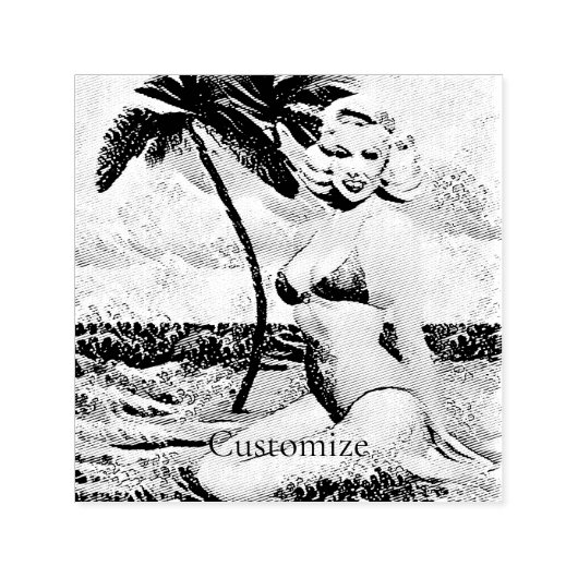 Knielen Blond Bikini Model Zelfinktende Stempel (Design)