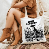 Knielen in een tuin tote bag