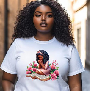 Knielen in gebed - Roze Bloemen - Afro-Amerikaans Grote Maat T-shirt