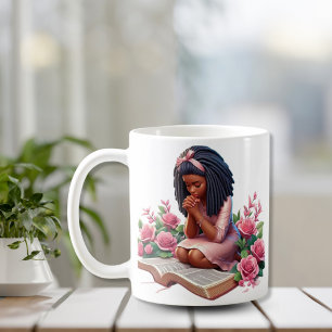 Knielen in gebed - Roze Bloemen - Afro-Amerikaans Koffiemok