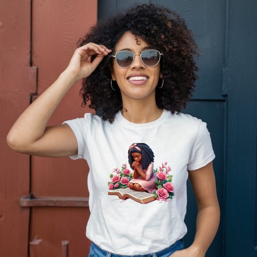 Knielen in gebed - Roze Bloemen - Afro-Amerikaans T-shirt