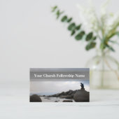 Knielend gebed Ocean Rocks Sunset Church Pastor Visitekaartje (Staand voorkant)