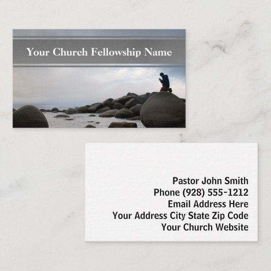 Knielend gebed Ocean Rocks Sunset Church Pastor Visitekaartje (Voorkant / Achterkant)