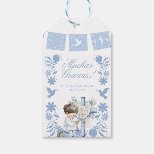 Knielende Primera Comunion Cadeautags Cadeaulabel (Voorkant)