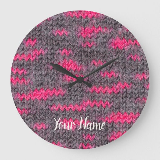 Knietwolstructuur met roze en grijze kleuren grote klok (Voorkant)