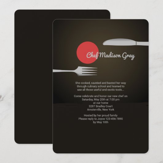 Knife and Fork Culinaire School Afstuderen Invites Kaart (Voorkant / Achterkant)
